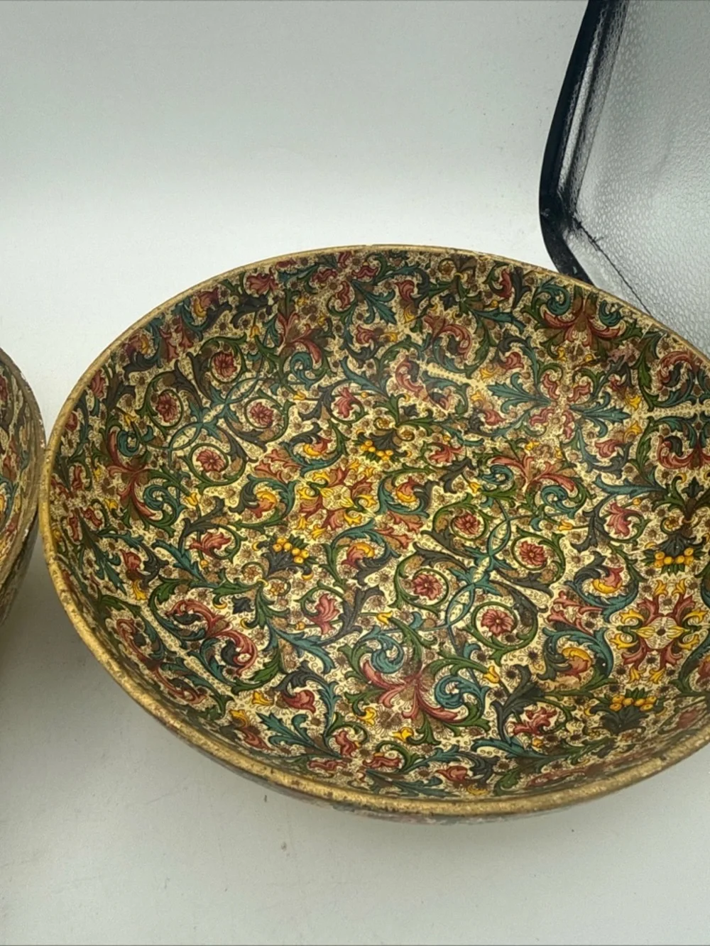 2 VTG MCM Viking Paper Mache Bowl Import Japan  Floral Pattern 9”